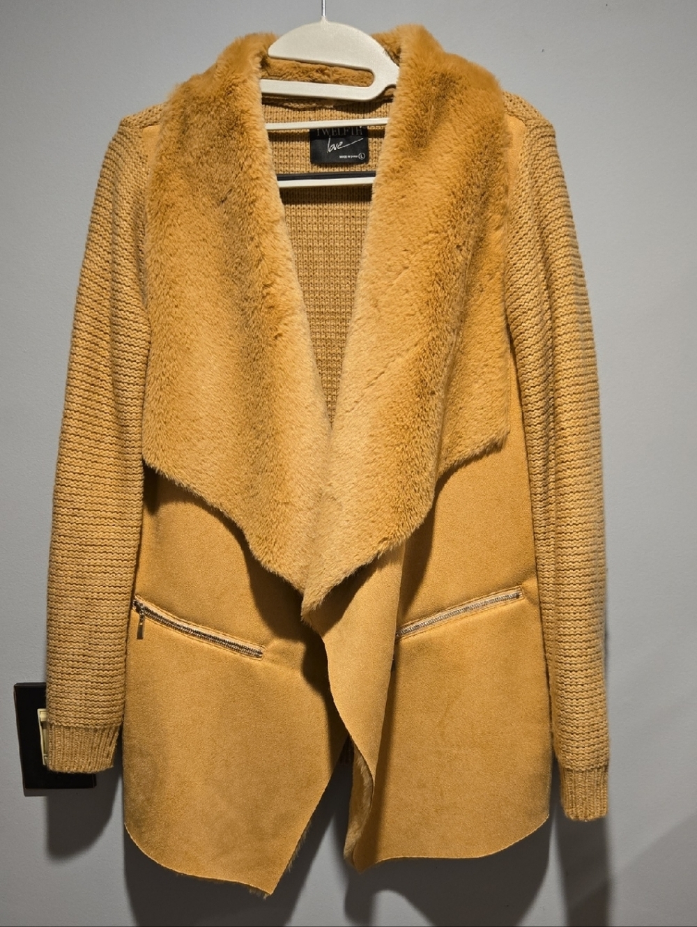 Mustard Faux-Shearling Draped Teddy Jacket